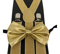 Set Di Papillon Lucido Oro Metallico E Bretelle Glitter Per Matrimonio E Prom