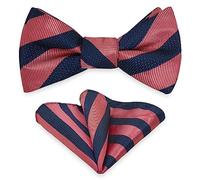 Set di papillon quadrato da annodare con pied de poule, papillon da uomo con fazzoletto per smoking formale o festa di nozze M-S-SB2, Rosa Con Strisce Blu Navy, taglia unica