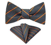 Set di papillon quadrato da annodare con pied de poule, papillon da uomo con fazzoletto per smoking formale o festa di nozze M-S-SB2, Grigio scuro con strisce arancioni, taglia unica