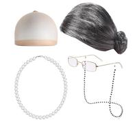Set di parrucca da donna, per la nonna, per parrucche, per la nonna, occhiali da nonna, collana di perle, per 100 giorni di scuola, per cosplay