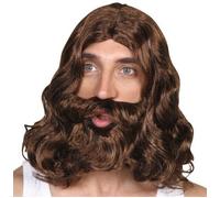 Gesù Parrucca + Barba Lungo Marrone Religioso Biblica Uomo Accessorio Vestito