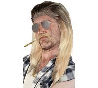 SET di: Parrucca Vokuila + Barba + Catena d'oro + Occhiali da aviatore Argento - Parrucca Proll Bionda Brunetta Grigia Nera Anni 80/90 (Bionda/Nera + Barba + Catena d'oro + Occhiali da aviatore)