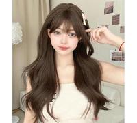 Set Di Parrucche A Onde Larghe Da Donna Con Fascia Per Capelli Lunghi E Ricci, Castano Freddo, Temperamento Gentile