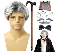 Set di parrucche da anziano, cosplay da anziano, 8 pezzi/set di occhiali | Parrucca con baffi finti per sopracciglia, per Halloween, Natale, cosplay