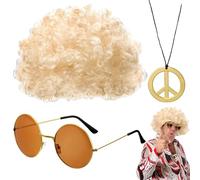 Set Di Parrucche Hippie Da Uomo, Set Di Costumi Hippie Funky Con Occhiali Da Sole Con Parrucca Afro - Occhiali Da Sole Con Parrucca Afro, Accessori Per Capelli Hippie Includono Parrucca Afro, Occhiali
