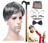 Set di parrucche per anziani, Cosplay anziano - 8 pz/set occhiali da canna sopracciglia finte baffi papillon cappello parrucca,parrucca bastone occhiali sopracciglia falsi baffi papillon per nonno