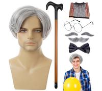 Set di parrucche per anziani, Cosplay per anziani | /Set Parrucca per Sopracciglio Artificiale Cappello Occhiali Parrucca Uomo - Bastone Occhiali Sopracciglia Falsi Baffi Papillon per Nonno Cosplay