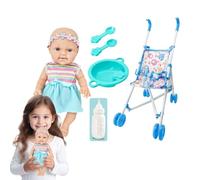 Set di passeggino per bambole per bambini, bambola piccola con passeggino, passeggino da gioco per bambole con per l'alimentazione, bambola realistica da 25,4 cm con