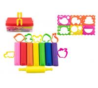 Set di paste da modellare colorate con formine e rullo in scatola di plastica