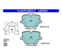 ATE Kit pastiglie freni Posteriore predisposto per visualizzazione avviso usura senza contatto segnalazione usura con accessori 13.0470-5523.2