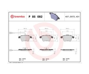 Set di pastiglie freno BREMBO P 85 082, anteriore