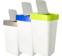 Set di pattumiere da 3-60 l, colore bianco, con coperchio giallo, blu e grigio, ideale per la raccolta differenziata dei rifiuti