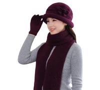Set di pelapatate con cappello Scarf Gloves Fashion Casual Solid Color Soft Cozy Knitted Autumn Winter Hand Neck Hand Warm Beanie Cap Scarf Mittens For Outdoor Daily Wear Sciarpa da donna calda, Lilla