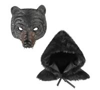 Set di Pelerine con Cappuccio Corto in Pelliccia e Maschera d'Orso Cosplay Mantello da Cacciatore di Peluche con Maschera Orso Nero Halloween Pelerino Cavaliere Adulto Mantello di Costume Medievale