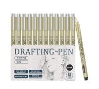 Set di penna a linea fine - 12 pezzi Penne da disegno a aghi per di gancio | Forniture di schizzi impermeabili per la rivista di design artistico per l'animazione dei manga studenteschi Piani