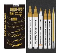 Set di pennarelli dorati da 6 pezzi, composto da un pennarello a pennello, a punta fine, pennarelli acrilici con punte smussate/medie/fine per tessuto, pietra, legno, calligrafia e scrapbooking