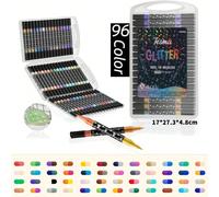 Set di pennarelli glitter a doppia punta da 96/72/48/24 colori, pennarelli a pennello bicolore per disegno e arte, con punte glitter perlescenti morbide e spesse, non sbiadenti, pennarelli ad acquerel