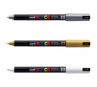 Set Di Pennarelli Per Arte POSCA PC-1MR In Bianco, Oro E Argento 3 Pezzi