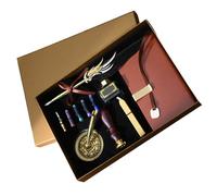 Set di penne a immersione e timbri in stile vintage con piume, set di penne e inchiostri in pelle, per inviti a feste, scrapbooking, diario in pelle
