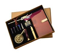 Set di penne a immersione e timbri in stile vintage con piume, set di penne e inchiostri in pelle, per inviti a feste, scrapbooking, diario in pelle