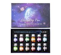 Set di penne a immersione in vetro, penna calligrafica fatta a mano con 12 inchiostri colorati, set di penne a immersione glitterate, versatili per calligrafie, occhiali, set per casa, scuola e