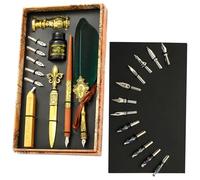 Set di penne a inchiostro per penna d'oca, 24 x 14 x 5 cm, penna per immersione in vetro, kit vintage per ceralacca, timbro per sigillo, strumento per buste, kit regalo ideale per scrivere, disegnare