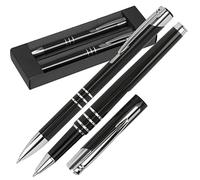 Set di penne a sfera in metallo con mina grande e penna roller 2 penne a sfera in carta blu, nero, argento o rosso (nero)