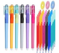 Set di penne cancellabili con 6 penne a sfera gel retrattili a 6 colori, 30 ricariche a 6 colori, 3 gomme da 0,5 mm, penna a sfera nera blu rossa verde penna a sfera per ufficio cancelleria forniture