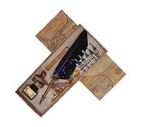 Set di Penne D'oca con Piume Vintage, Tagliacarte con Inchiostro a Immersione, con Pennini di Ricambio, Base Per Penna, Set di Penne E Inchiostro Per Amici, Familiari E Insegnanti(Blu)