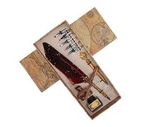 Set di Penne D'oca con Piume Vintage, Tagliacarte con Inchiostro a Immersione, con Pennini di Ricambio, Base Per Penna, Set di Penne E Inchiostro Per Amici, Familiari E Insegnanti(Rosso)