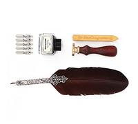 Set di penne d'oca vintage con piume Elegante strumento di scrittura per calligrafia con pennino in acciaio inossidabile per artisti Scrittori Confezione inclusa Marrone Nero (Marrone)