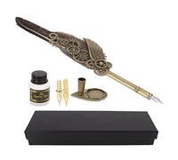Set di penne e inchiostri stile vintage, penna con pennino in acciaio inossidabile, penna d'oca dalla texture delicata per la scrittura calligrafica, include 2 pennini di ricambio (SP281731 grigio