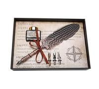 Set di Penne Feather con 3 Punte di Ricambio e Bottiglia D'inchiostro Vuota, Penna D'oca Retrò, Strumenti di Scrittura Regalo, Penna Firmata per Calligrafia, Disegno(Nero)