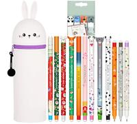 Set di Penne Gel Cancellabili + Kawaii Astuccio Scuola 2 in 1, Sfera sull'Estremità per Rimuovere l'Inchiostro, Termosensibile, Punta 0,7 mm (Coniglio + 12 penne cancellabili + segnalibro)