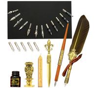 Set di penne per calligrafia con piume | Penna vintage con piume per | Penna a immersione, sigillo, sigillo, buste, miglior set regalo per scrivere, disegnare, firmare