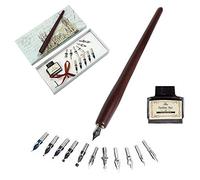 Set di penne per calligrafia, in legno, fatte a mano, con 11 pennini e inchiostro nero