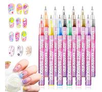 Set di penne per nail art 3D, 12 colori ultra fini da 0,5 mm, con strumento per punteggiare, vernice graffiti ad asciugatura rapida per design fai da te, salone di casa e pittura professionale