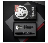 Set di penne premium The Punisher Marvel per adulti e ragazzi, include penna nera, perno metallico a forma di teschio e segnalibro, licenza ufficiale, regalo per ufficio e lettura