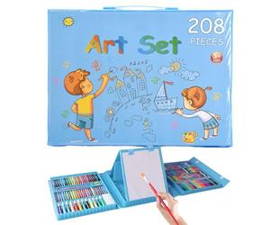 Set di pennelli da 208 pezzi, articoli di cancelleria per pittura portatile, 208 pezzi, kit da disegno per bambini, penne ad acquerello e pastelli per viaggi, scuola e vacanze, divertimento creativo