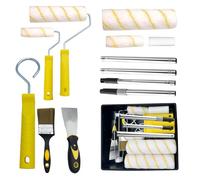 Set di pennelli da pittura con asta telescopica, 12 pezzi, set professionale per pittura da parete, 23 cm, 10 cm, set di pennelli da pittura con pennello e rullo per vernice, raschietto e vaschetta