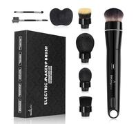 Set di pennelli da trucco elettrici rotanti a 360°, 5 testine vegane, pennelli ricaricabili per fondotinta, fard, cipria, bronzer, contour, evidenziare e rifinire aerografo, pennello piatto Kabuki