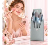 Set di pennelli da trucco, mini pennelli da trucco portatili a forma di macaron, tra cui 8 pezzi: pennello per fard, pennello per cipria e pennello per ombretto (blu-B)