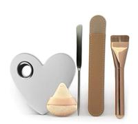 Set di pennelli da trucco, pennello piatto per fondotinta, spugna per frullatore, spatola per viso, spugnetta e palette di miscelazione a forma di cuore con custodia in pelle, kit completo di