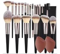 Set di pennelli da trucco professionali, 20 pezzi con frullatore in spugna, setole sintetiche morbide, nero e oro rosa, 1 set acquistato + 3 pennelli in omaggio