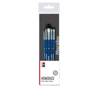 Set di pennelli Marabu Homedeco, 5 pennelli per pittura in legno certificato FSC, pennelli con peli sintetici piatti, tondi e angolati, per tecniche decorative, 0186000000201