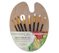 Set di pennelli per artisti su tavolozza di legno