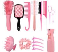 Set di pennelli per capelli, strumenti di pettine da 15 pezzi con flacone spray, bordi, pennello per capelli ricci, pennello rotondo, pennello e clip per capelli, strumenti di styling per la cura dei