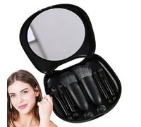 Set di pennelli per il trucco, 6 pennelli cosmetici, portatile, con custodia a specchio a forma di gatto, per gli amanti dei gatti, uso quotidiano da viaggio