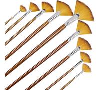 Set di pennelli per Pittura a ventaglio da Artista, 9 Pezzi, con setole in Nylon Morbido, Manico Lungo in Legno, per Pittura acrilica, Acquerello, Olio, Gouache