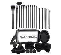 Set di pennelli per trucco con custodia, Set di strumenti per trucco con custodia,Kit applicatori cosmetici - Kit di strumenti 33 pezzi con elastico per capelli e piumino da cipria, set di pennelli pe